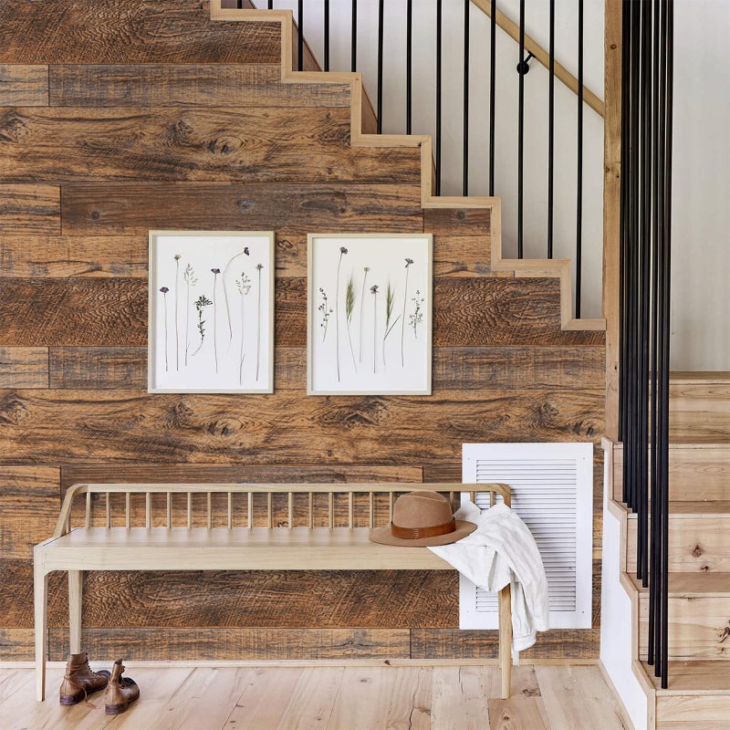 TANONE Wood Contact Paper Kitchen Peel and Stick Wallpaper, Self Adhesive Removable Wallpaper Countertops Waterproof, Shiplap Wall Paper Wood Vinyl Wrap for Cabinets Rustic Brown 17.5" X 118.1" - Image 5
